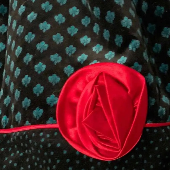 Vintage Susan Bristol 100%Cotton Velvet Fit n Flare Party Red Rosette - Picture 3 of 6
